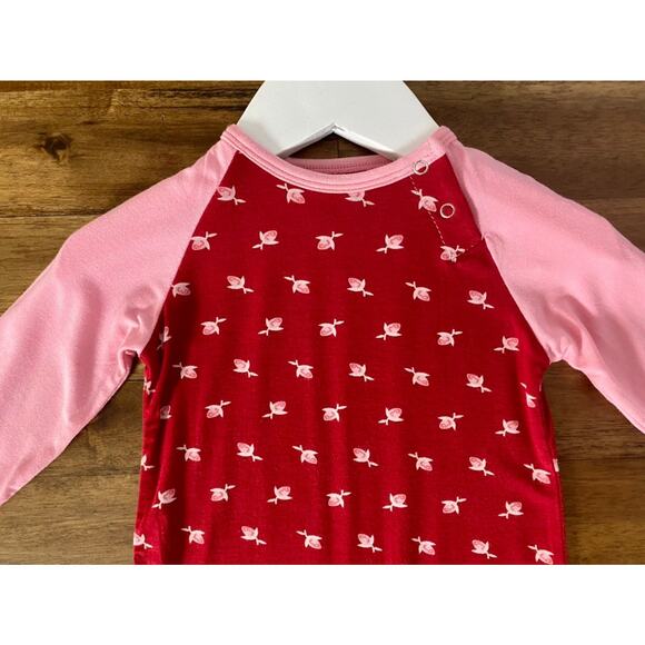 NEW Kickee Pants Candy Apple Red Pink Rosebud Bamboo Floral Romper 3-6M - Picture 3 of 7